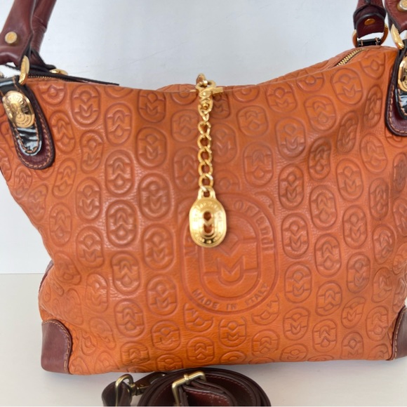 MARINO ORLANDI Italy Monogram Cognac Brown Leather Oversized Hobo Shoulder Bag - Picture 2 of 15